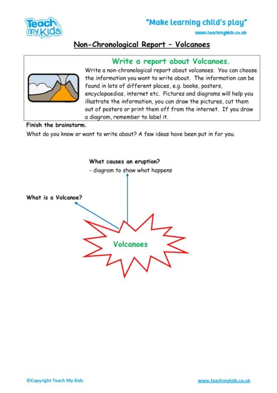 Worksheets for kids - non-chronological-report-volcanoes